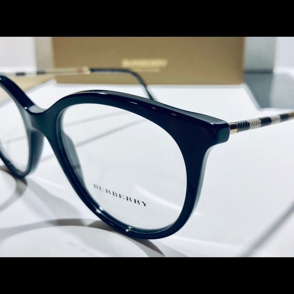 Burberry Eyeglasses Shiny Black w/ Plaid New - Picture 6 of 8